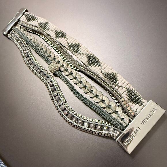 Victoria Emerson Six Strand Silver Gray Green Wrap Bracelet - Picture 7 of 8